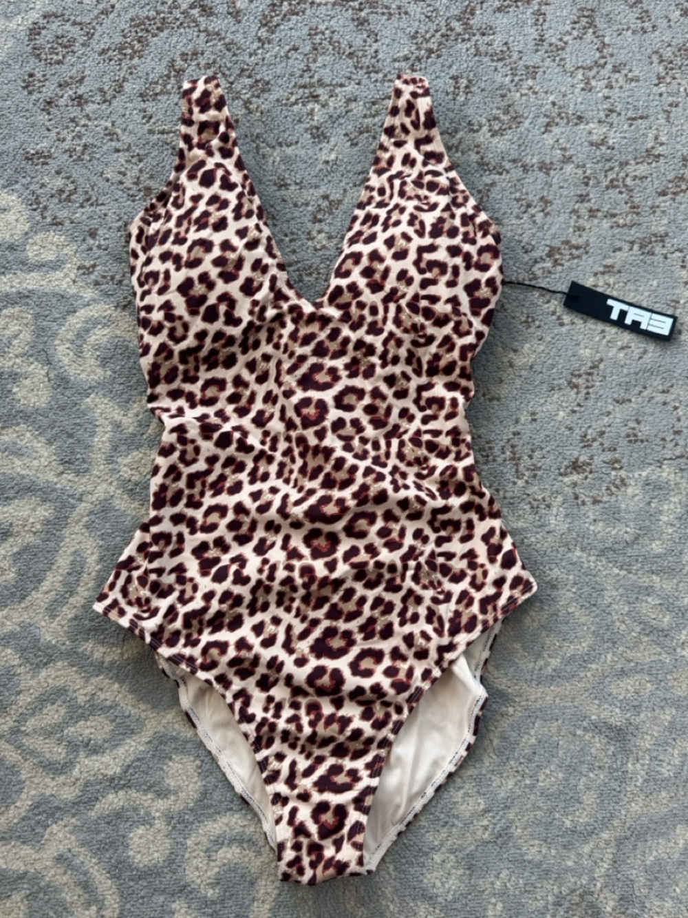 TA3 Plungey Snatched Waist Lace Up Back Natural Leopard Large Regular/ Long